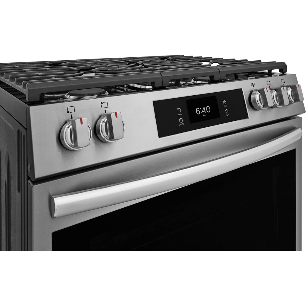 Cuisinière à gaz Frigidaire Gallery de 30 po avec commandes frontales et four à pizza sur pierre – Acier inoxydable (GCFG3070BF)