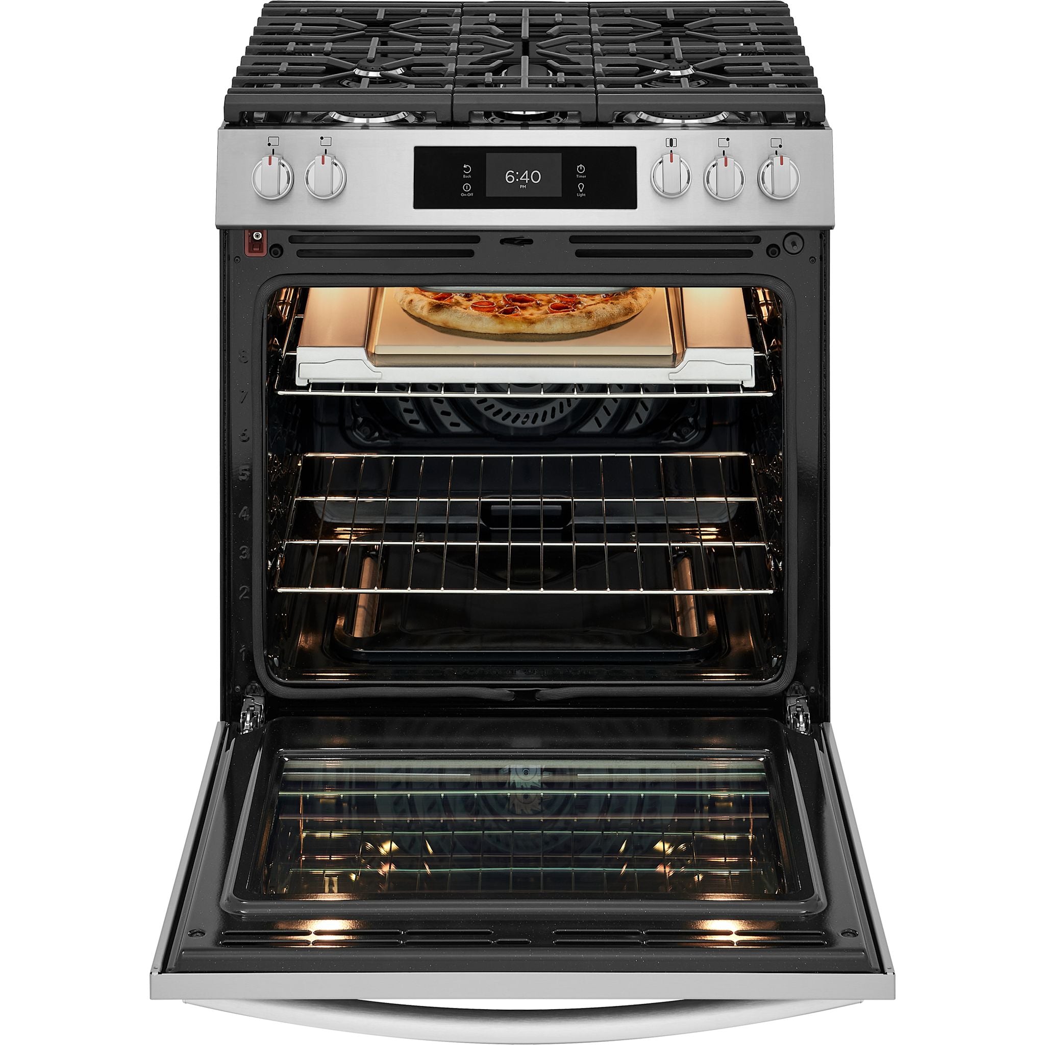 Cuisinière à gaz Frigidaire Gallery de 30 po avec commandes frontales et four à pizza sur pierre – Acier inoxydable (GCFG3070BF)