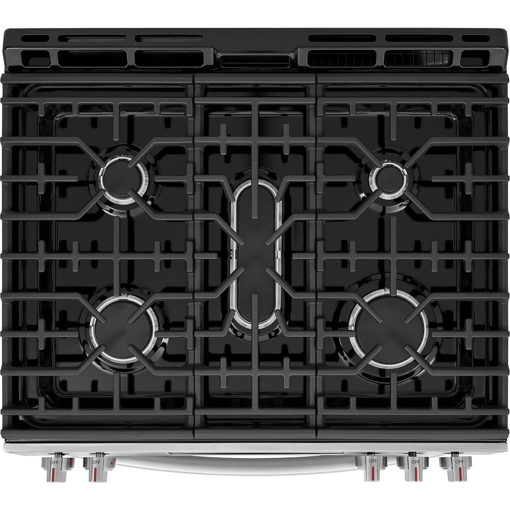 Cuisinière à gaz Frigidaire Gallery de 30 po avec commandes frontales et four à pizza sur pierre – Acier inoxydable (GCFG3070BF)