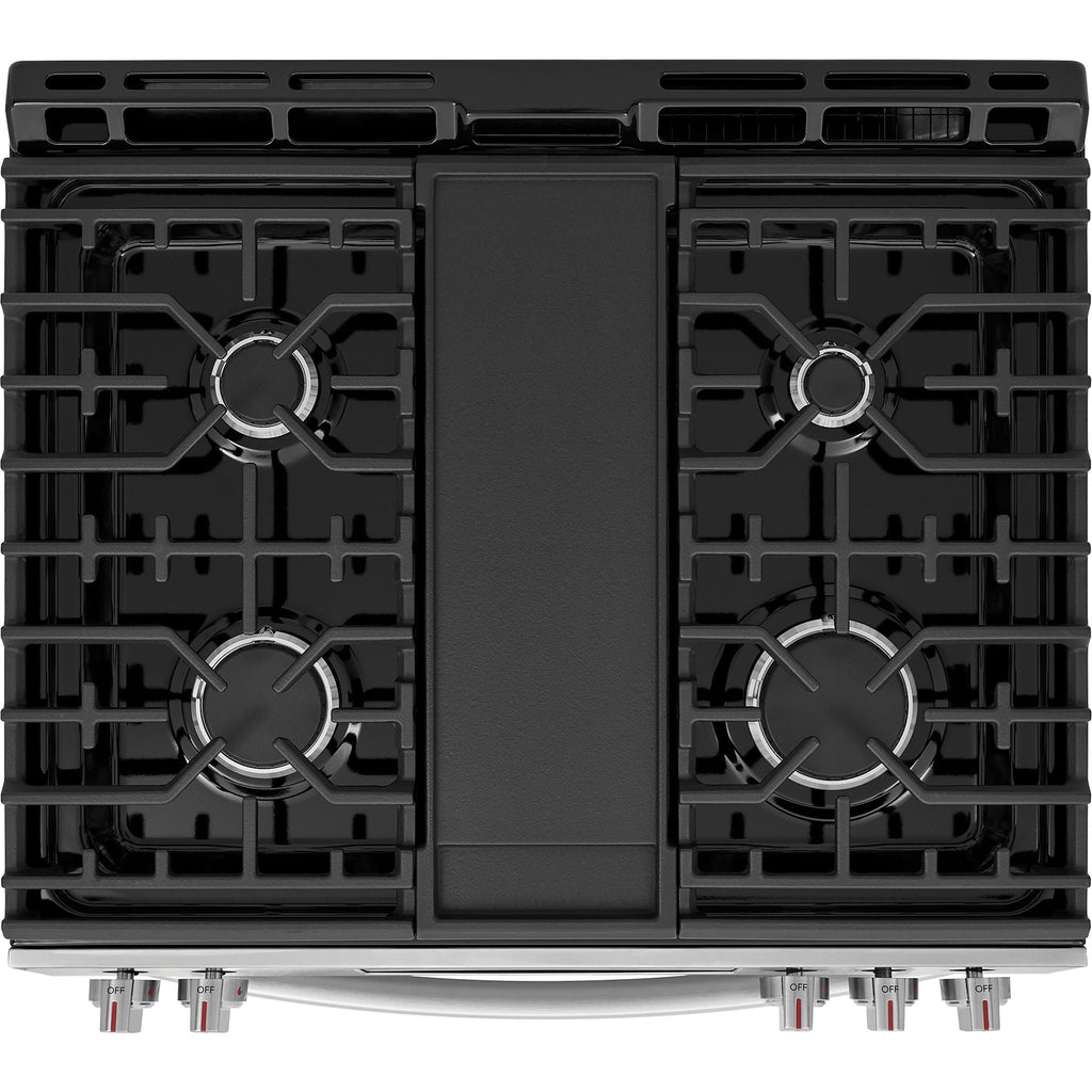Cuisinière à gaz Frigidaire Gallery de 30 po avec commandes frontales et four à pizza sur pierre – Acier inoxydable (GCFG3070BF)