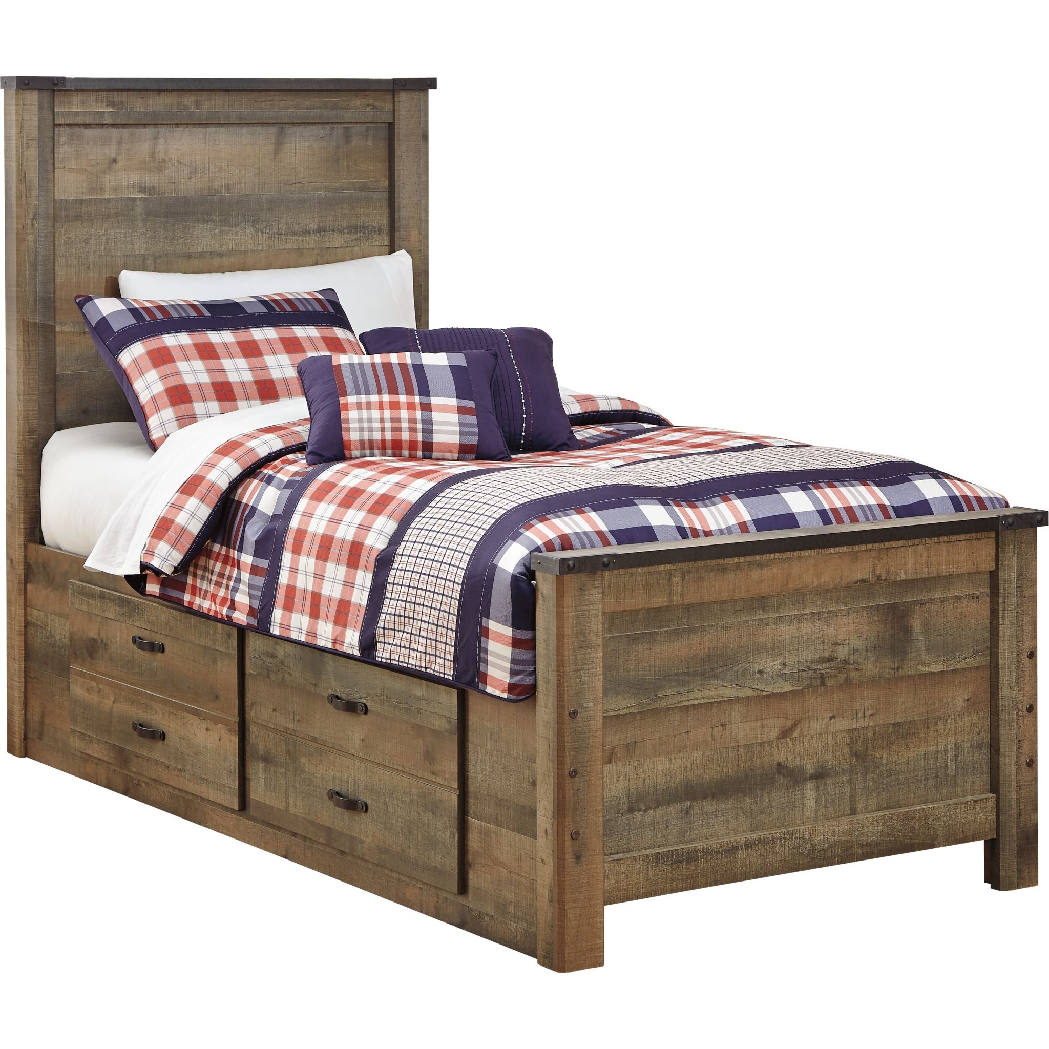 Lit Trinell avec 2 tiroirs de rangement - Marron