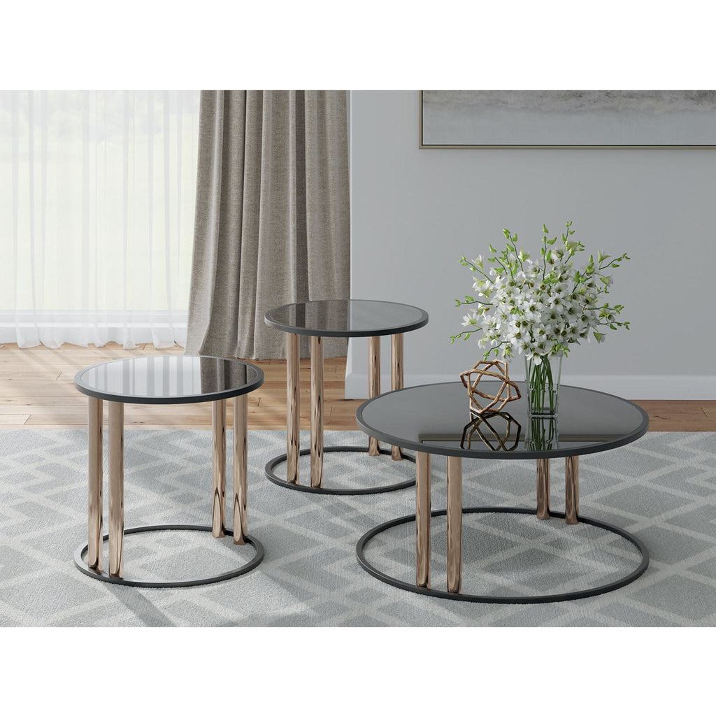 Lot de 3 tables Hannerly - Finition noir/doré
