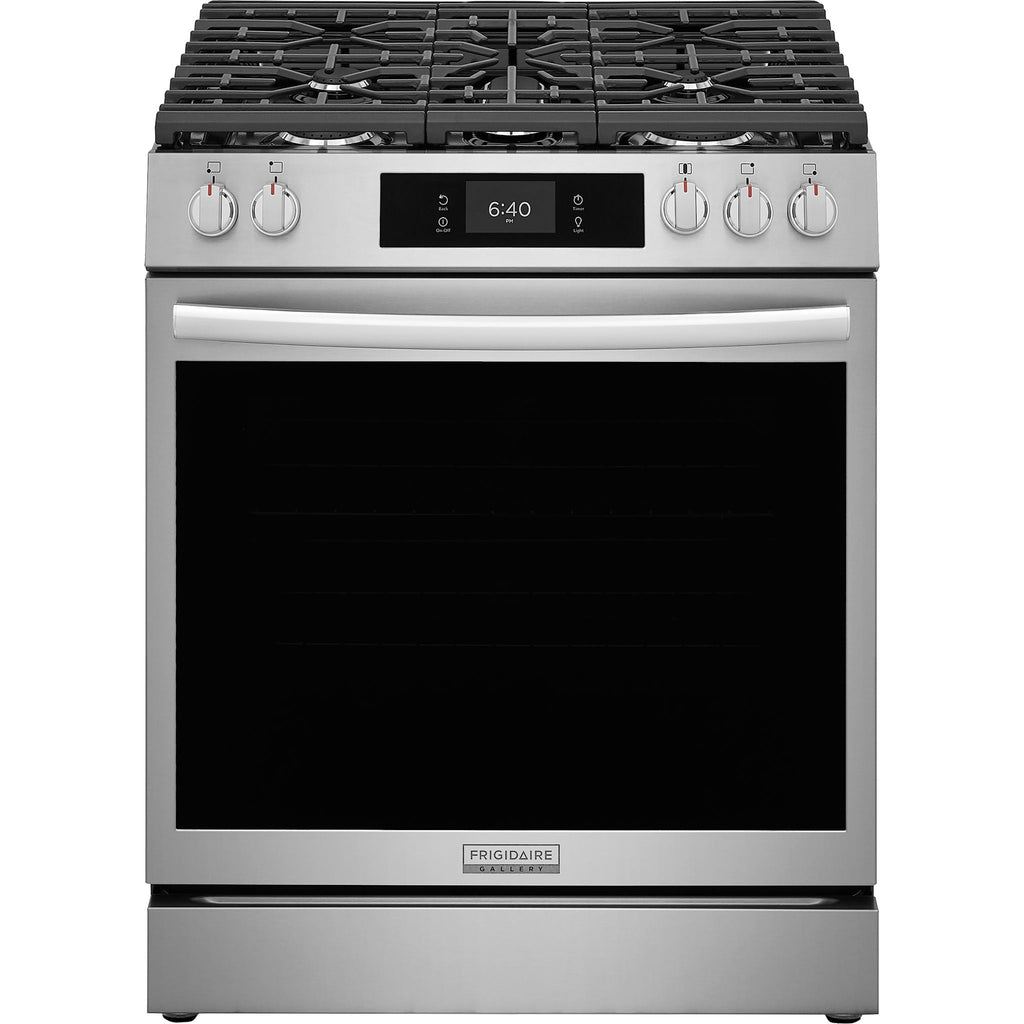 Cuisinière à gaz Frigidaire Gallery de 30 po avec commandes frontales et four à pizza sur pierre – Acier inoxydable (GCFG3070BF)