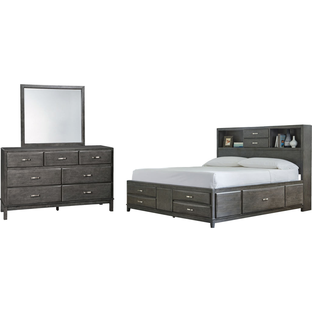 Chambre à coucher Caitbrook 5 pièces avec rangement pour lit king size - Gris