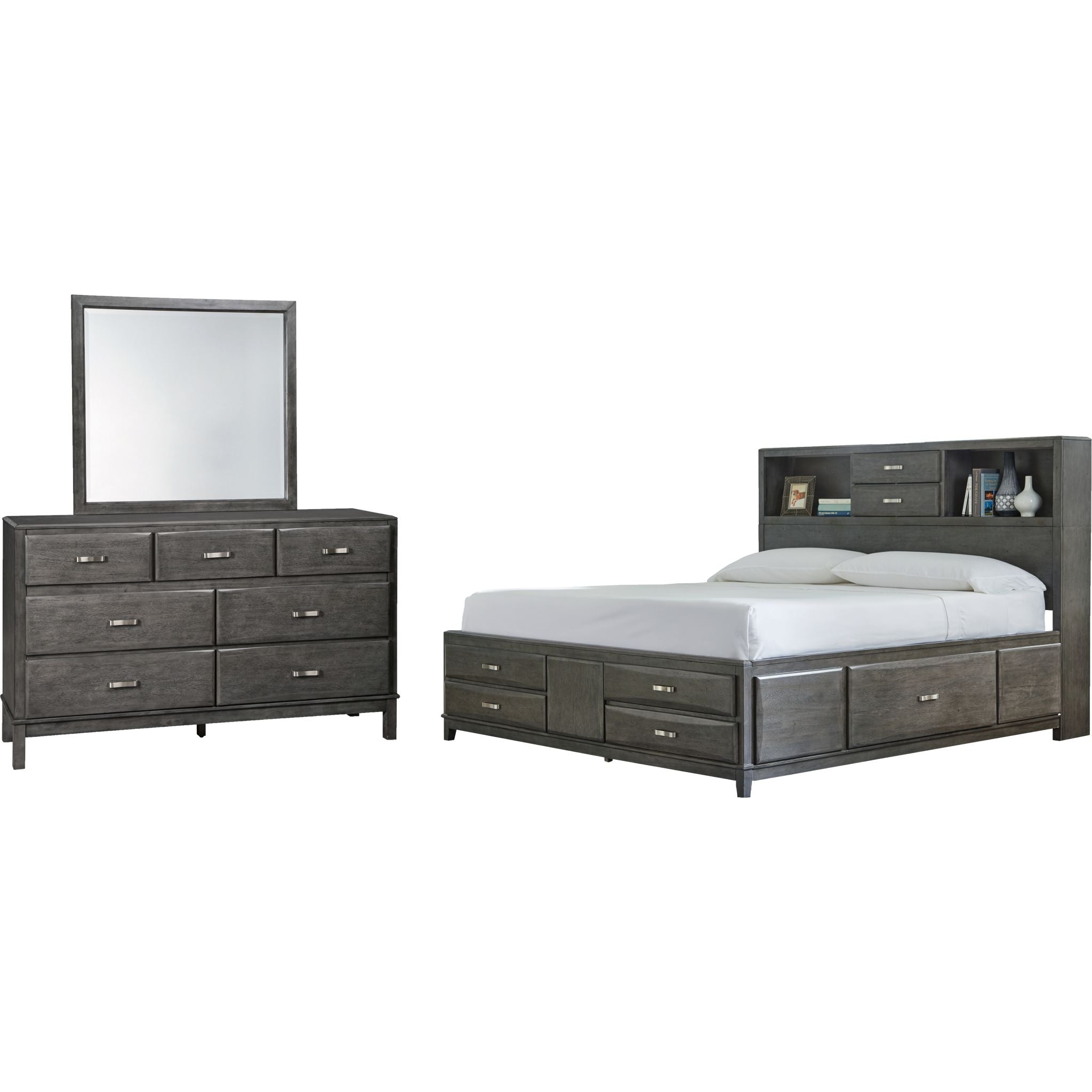 Chambre à coucher Caitbrook 5 pièces avec rangement pour lit king size - Gris