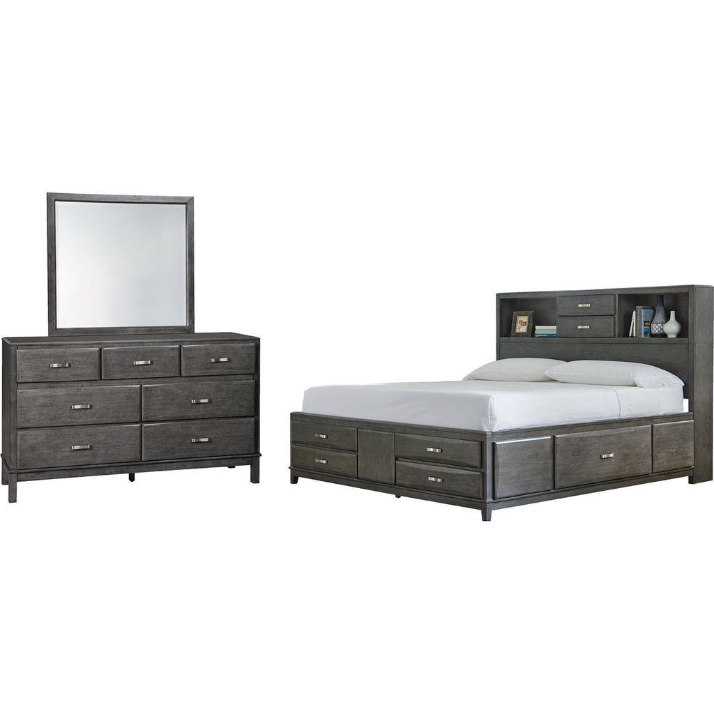 Chambre à coucher Caitbrook 5 pièces avec rangement pour lit king size - Gris