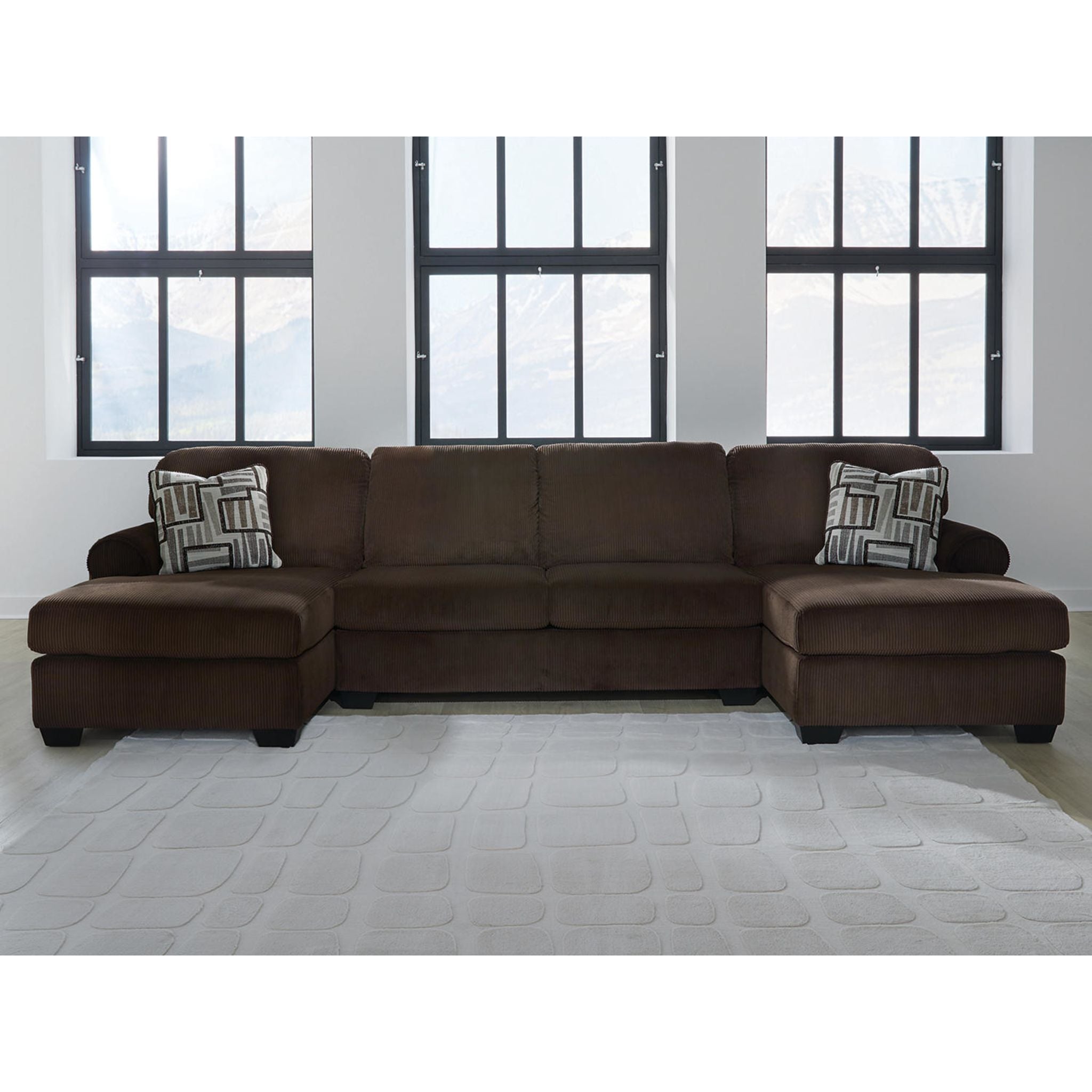 Canapé sectionnel Kimlee 3 pièces avec méridienne double - Chocolat