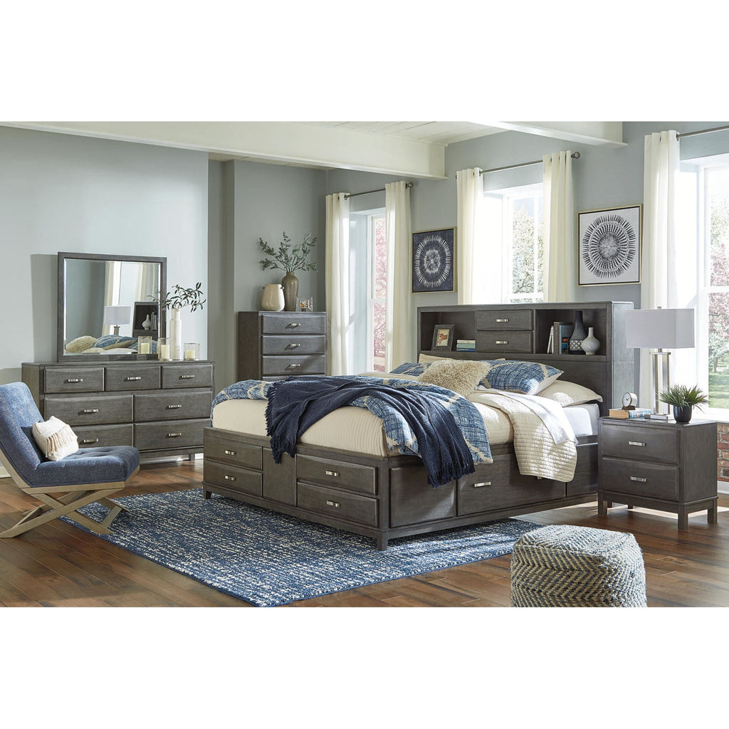 Lit bibliothèque-coffre Caitbrook - Gris