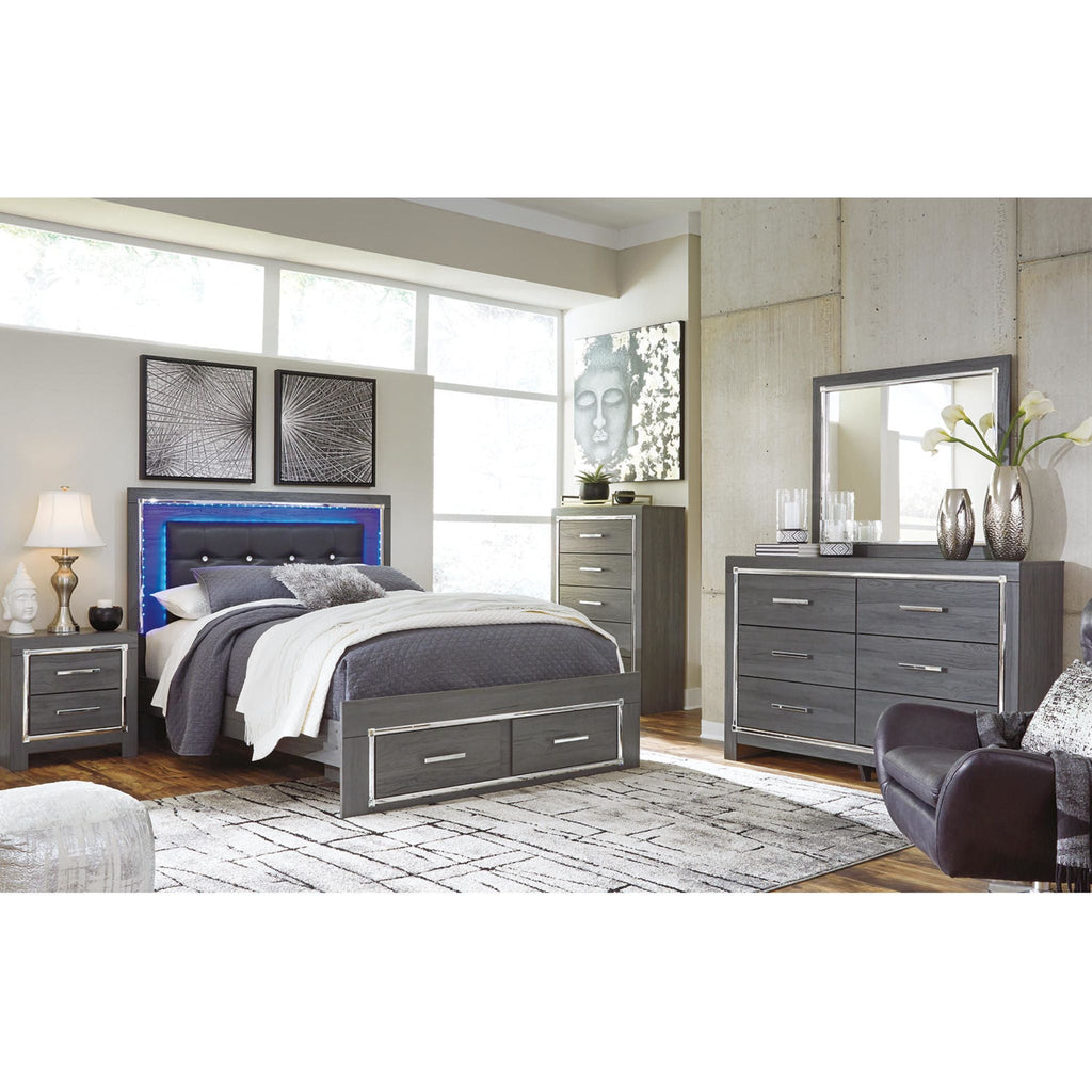 Lit à panneaux de rangement Lodanna - Gris