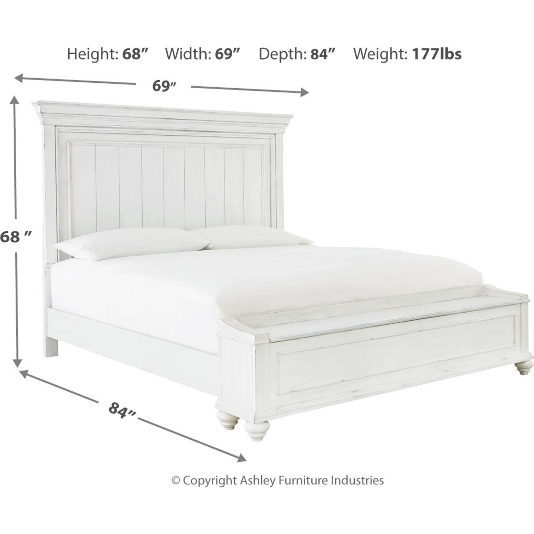 Lit de rangement Kanwyn - Blanchi à la chaux