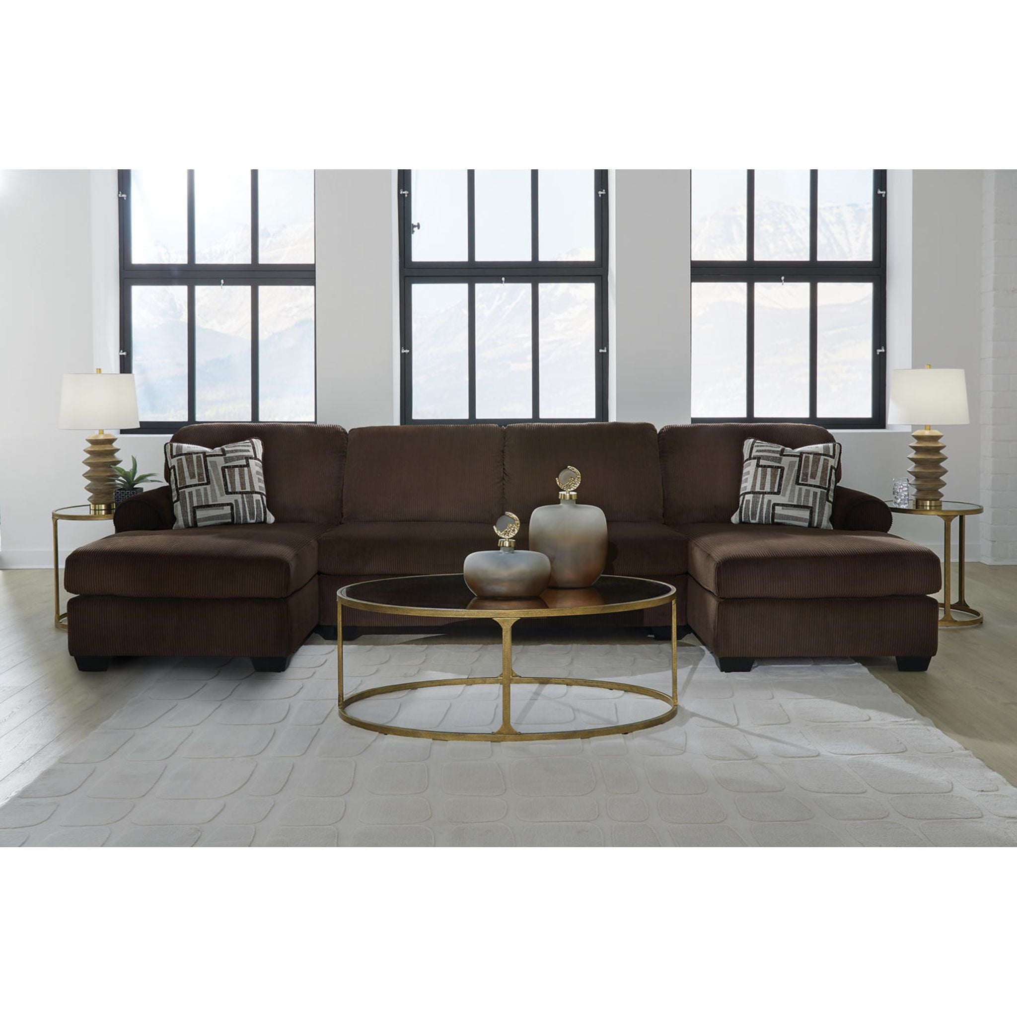 Canapé sectionnel Kimlee 3 pièces avec méridienne double - Chocolat