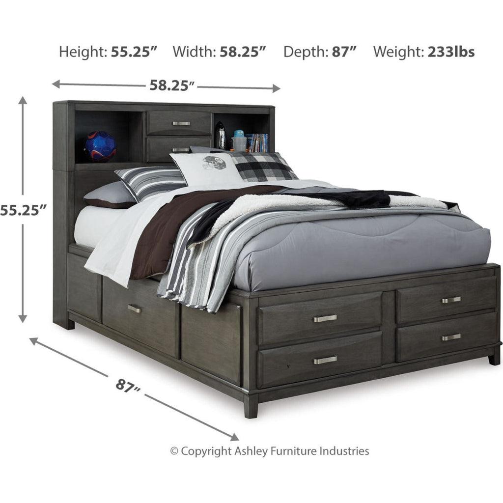 Lit bibliothèque avec rangement Caitbrook - Gris