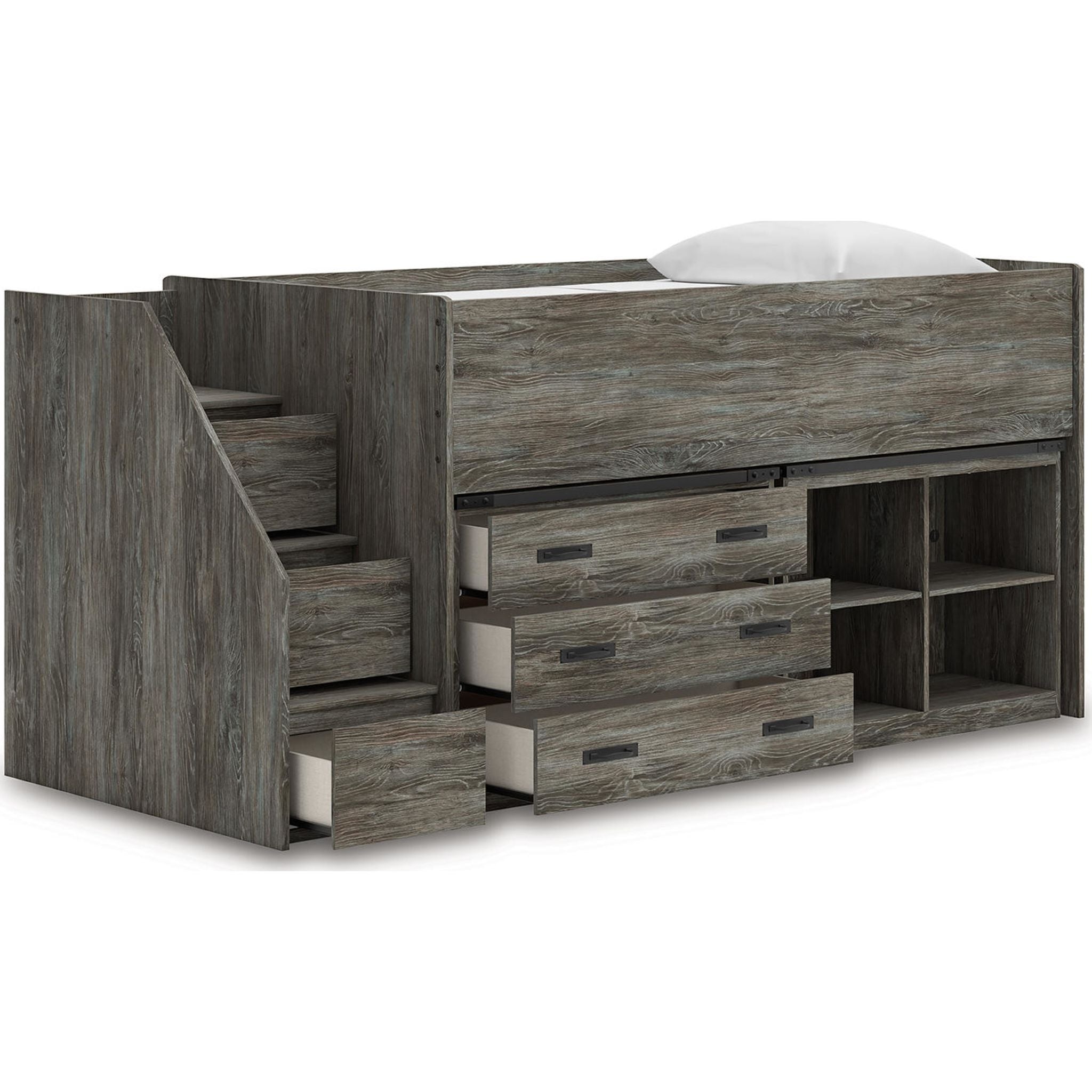 Lit mezzanine simple Frandern avec rangement - Gris