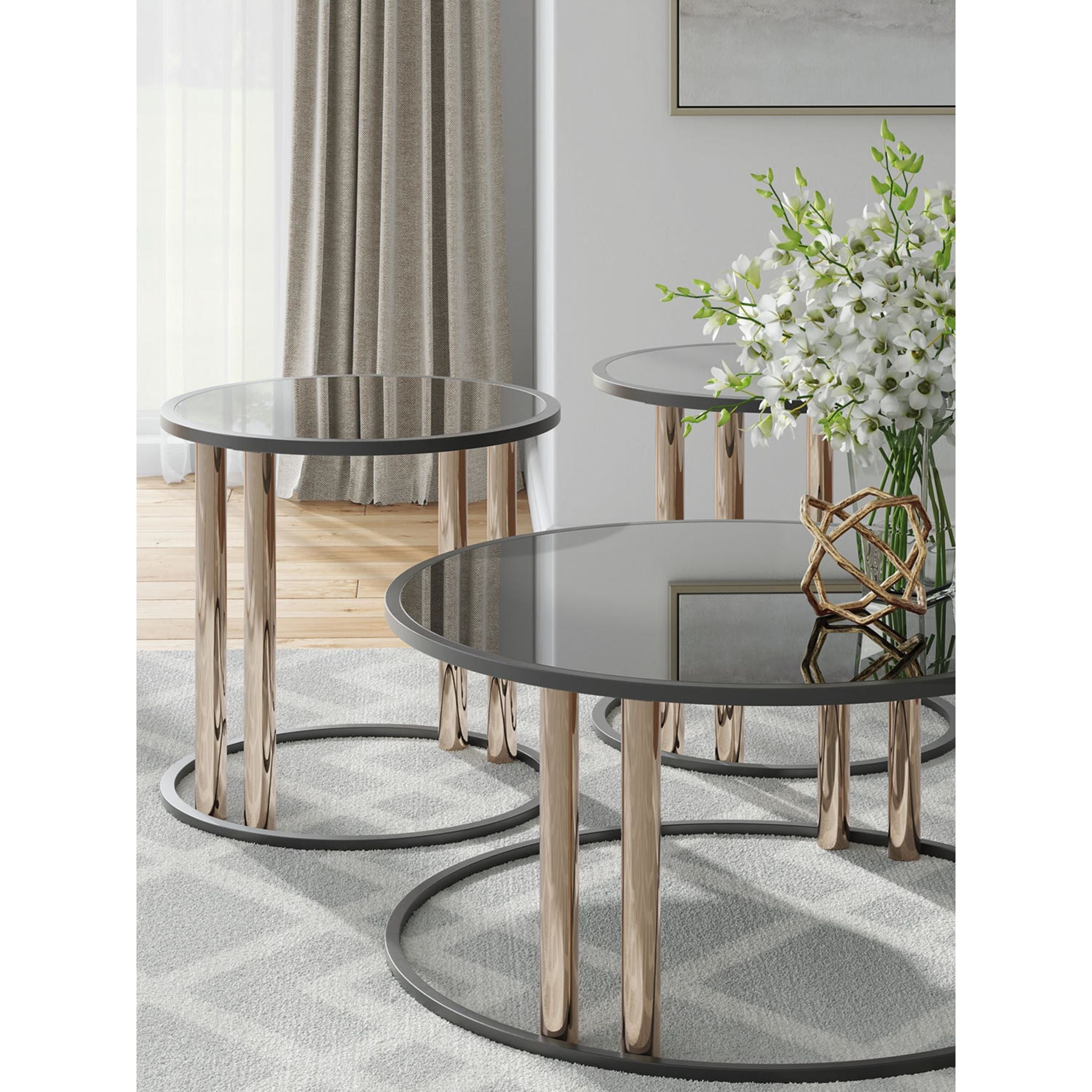 Lot de 3 tables Hannerly - Finition noir/doré