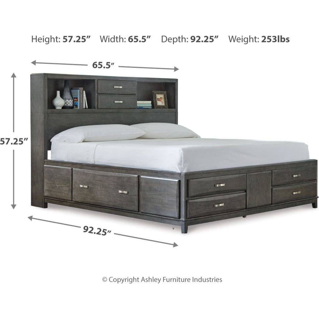 Lit bibliothèque-coffre Caitbrook - Gris