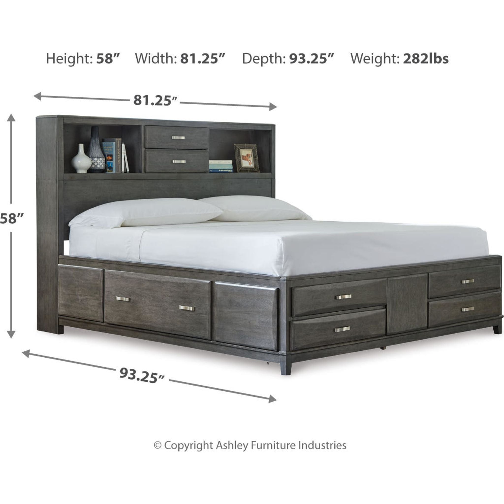 Lit bibliothèque-coffre Caitbrook - Gris