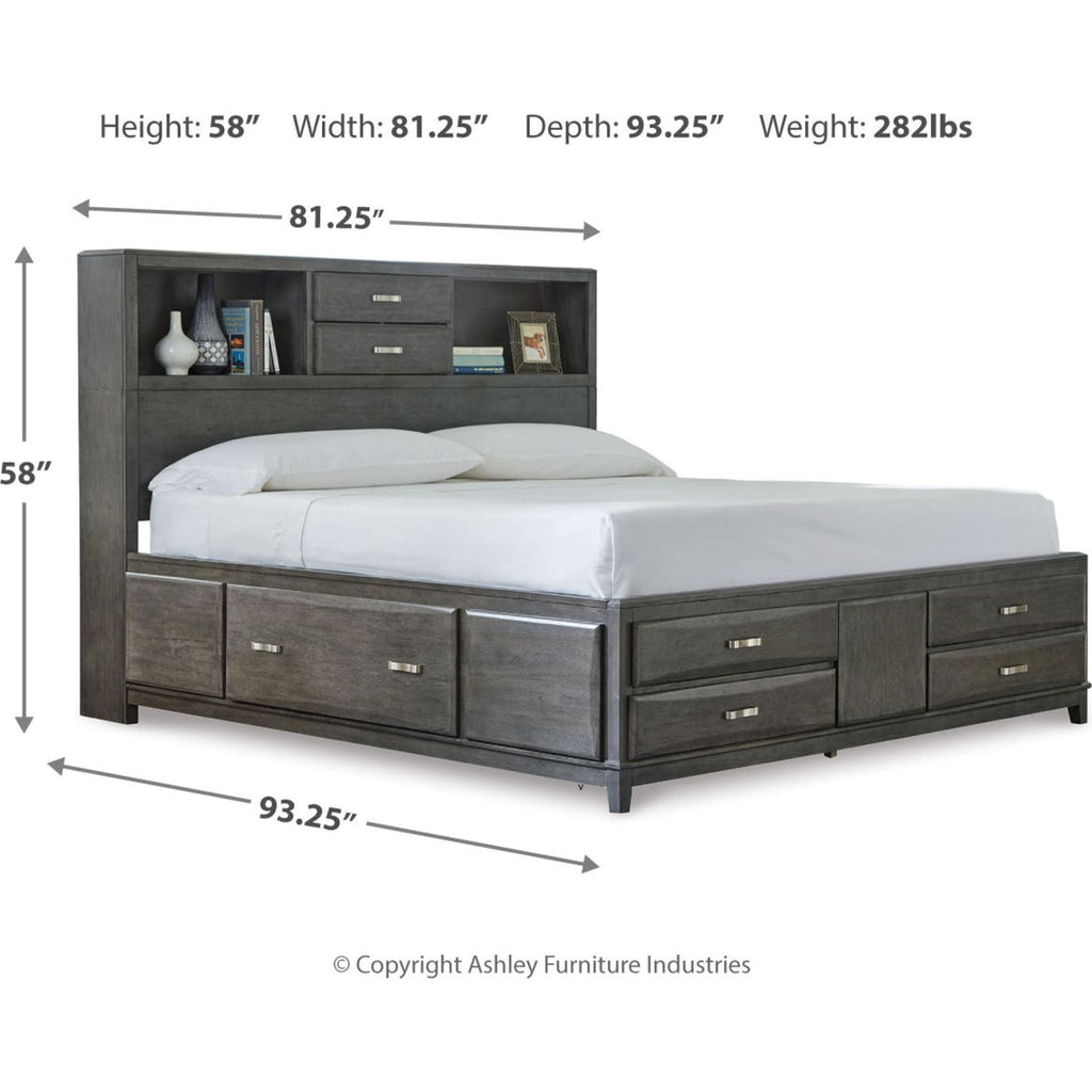 Lit bibliothèque-coffre Caitbrook - Gris