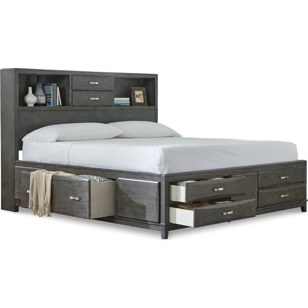 Lit bibliothèque-coffre Caitbrook - Gris