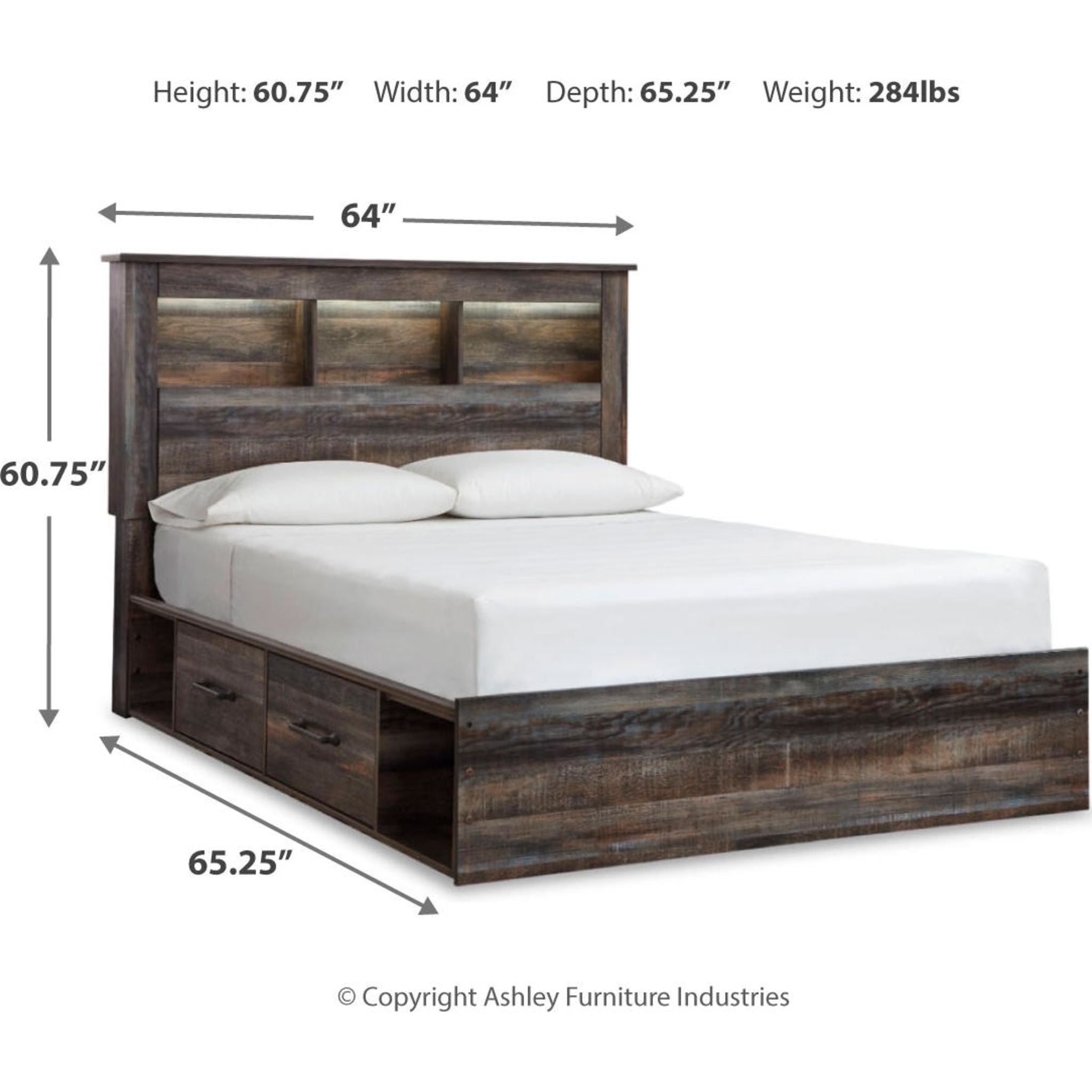 Lit bibliothèque Drystan avec 4 tiroirs de rangement - Multi