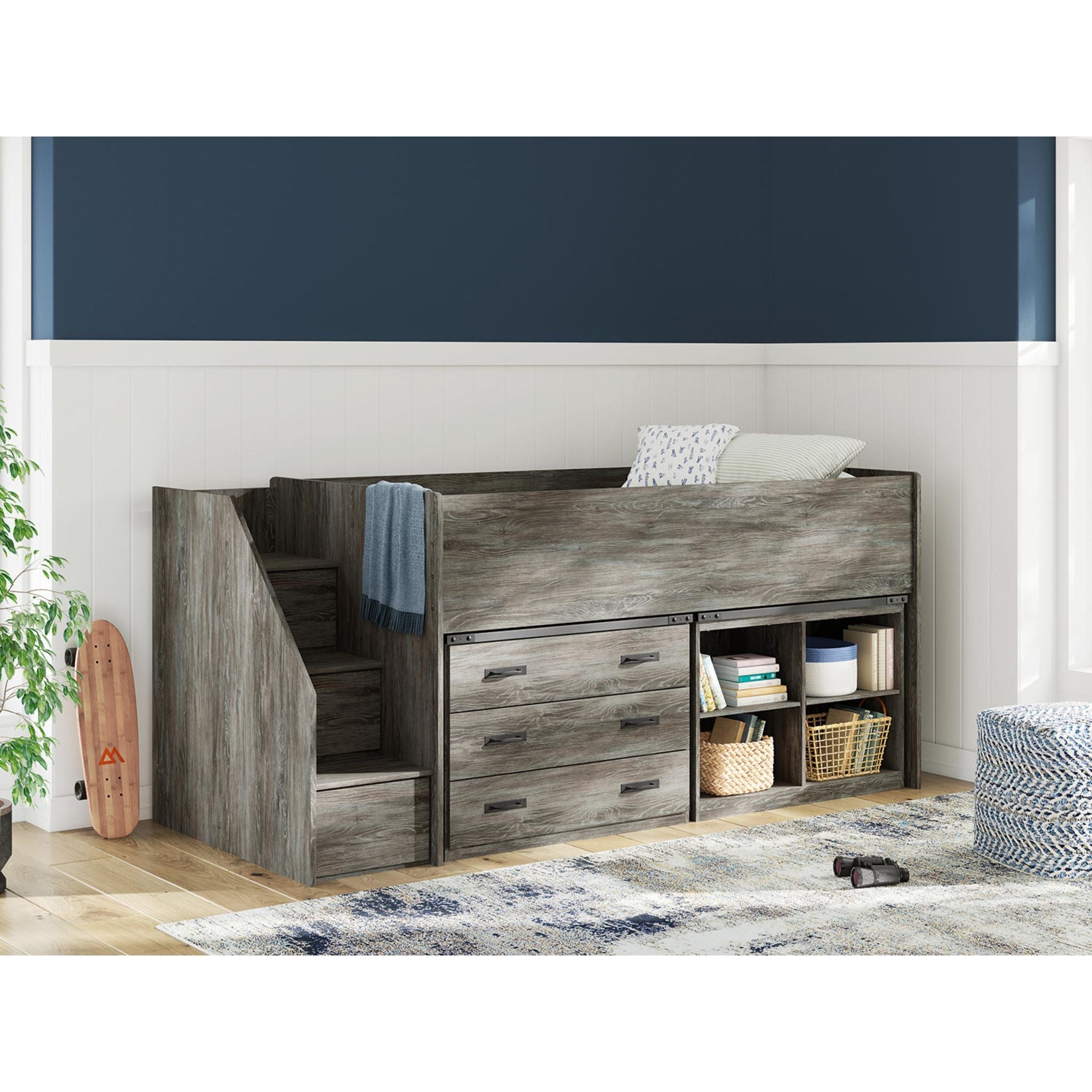 Lit mezzanine simple Frandern avec rangement - Gris