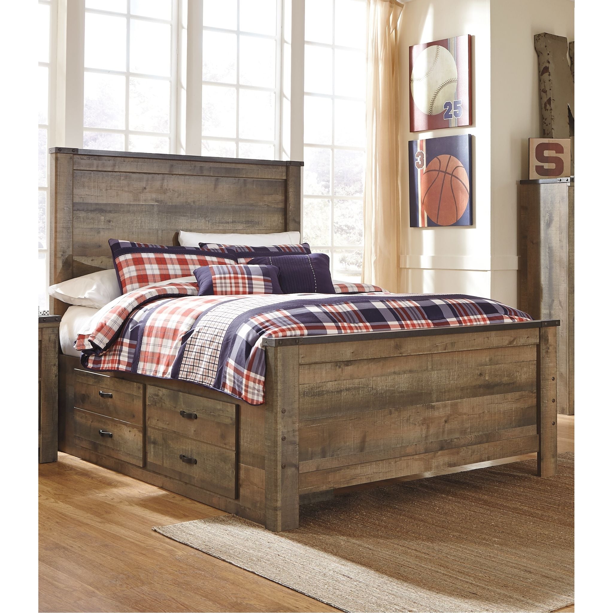 Lit Trinell avec 2 tiroirs de rangement - Marron