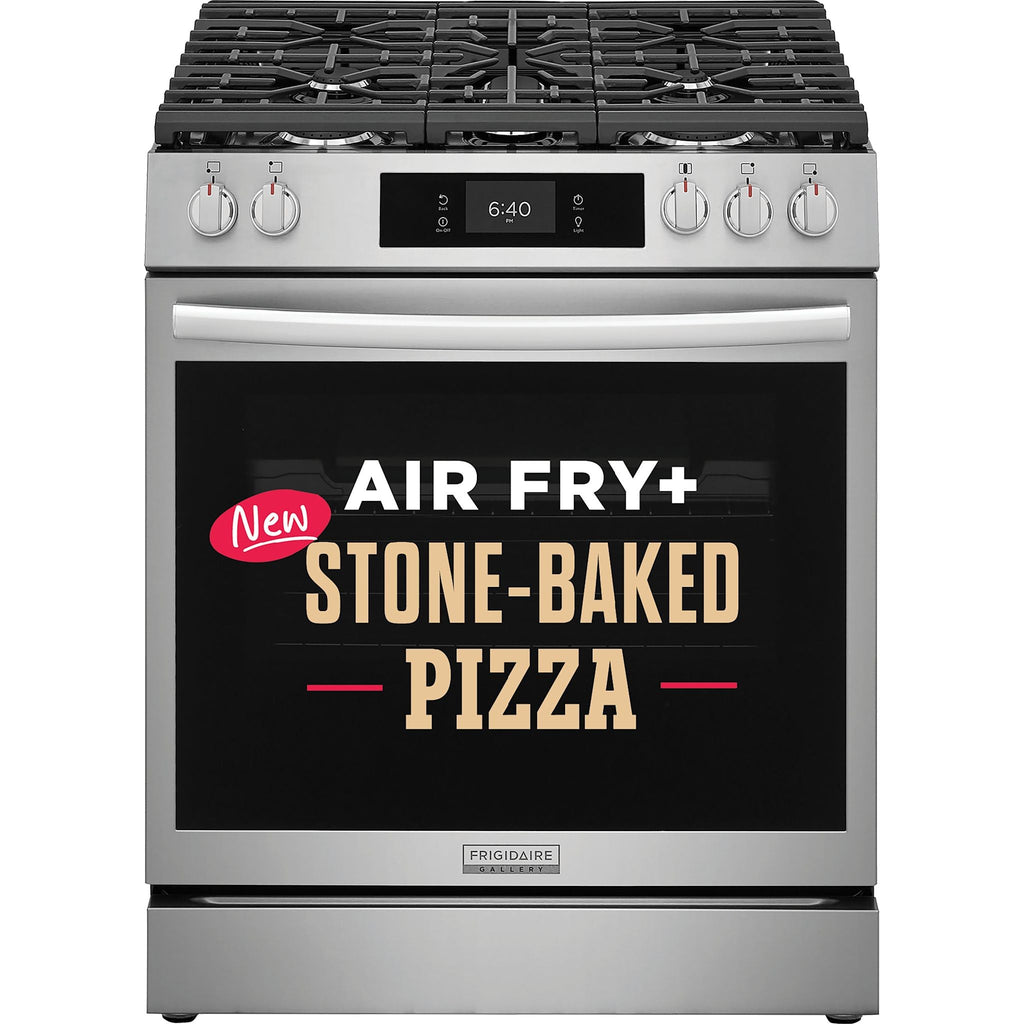 Cuisinière à gaz Frigidaire Gallery de 30 po avec commandes frontales et four à pizza sur pierre – Acier inoxydable (GCFG3070BF)