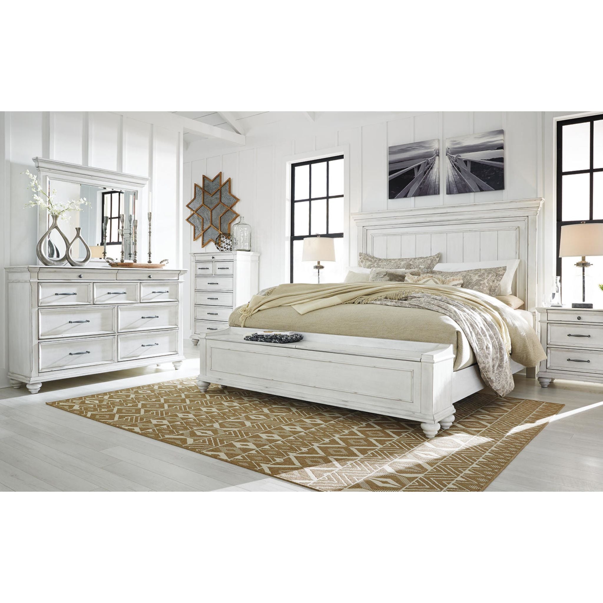 Lit de rangement Kanwyn - Blanchi à la chaux