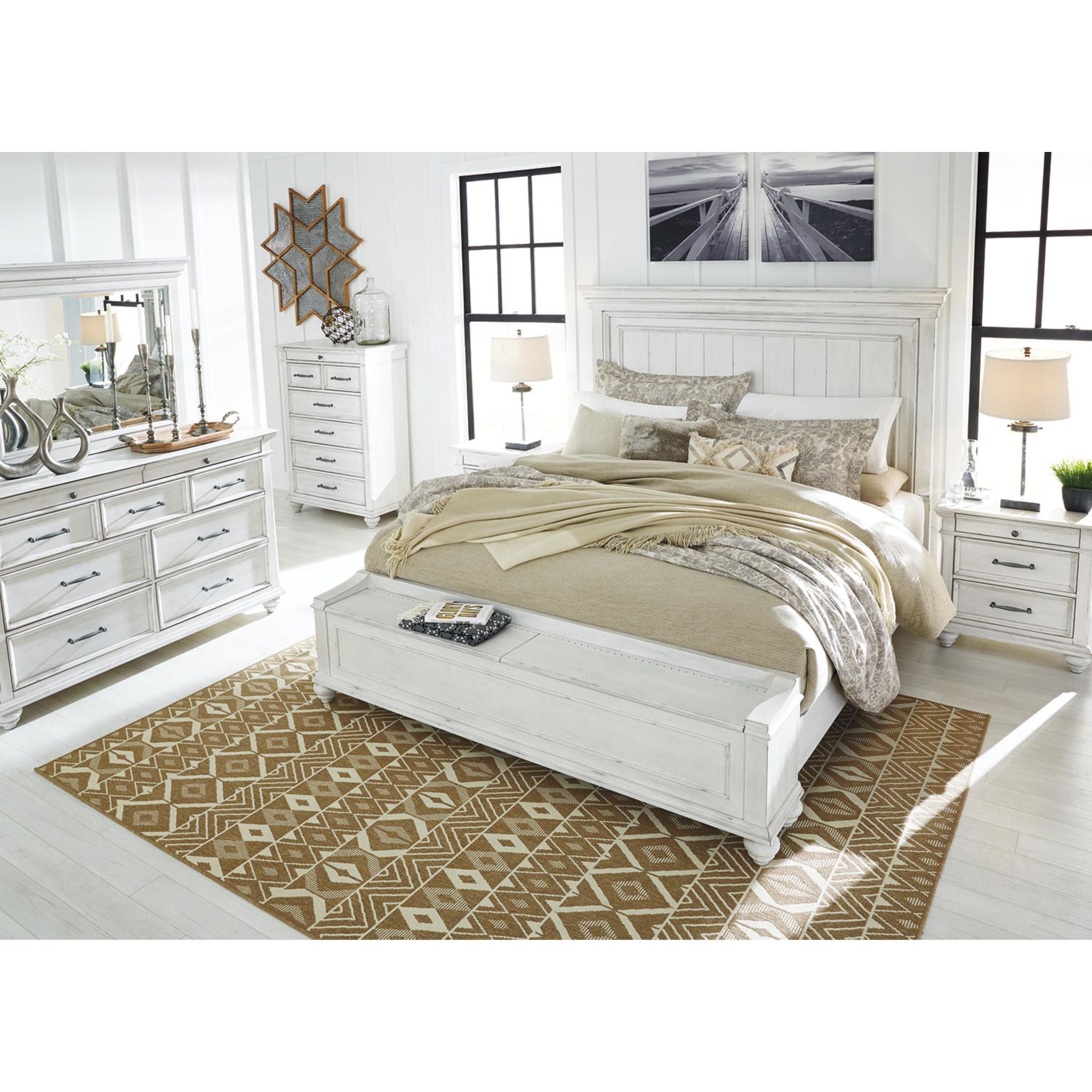 Lit de rangement Kanwyn - Blanchi à la chaux