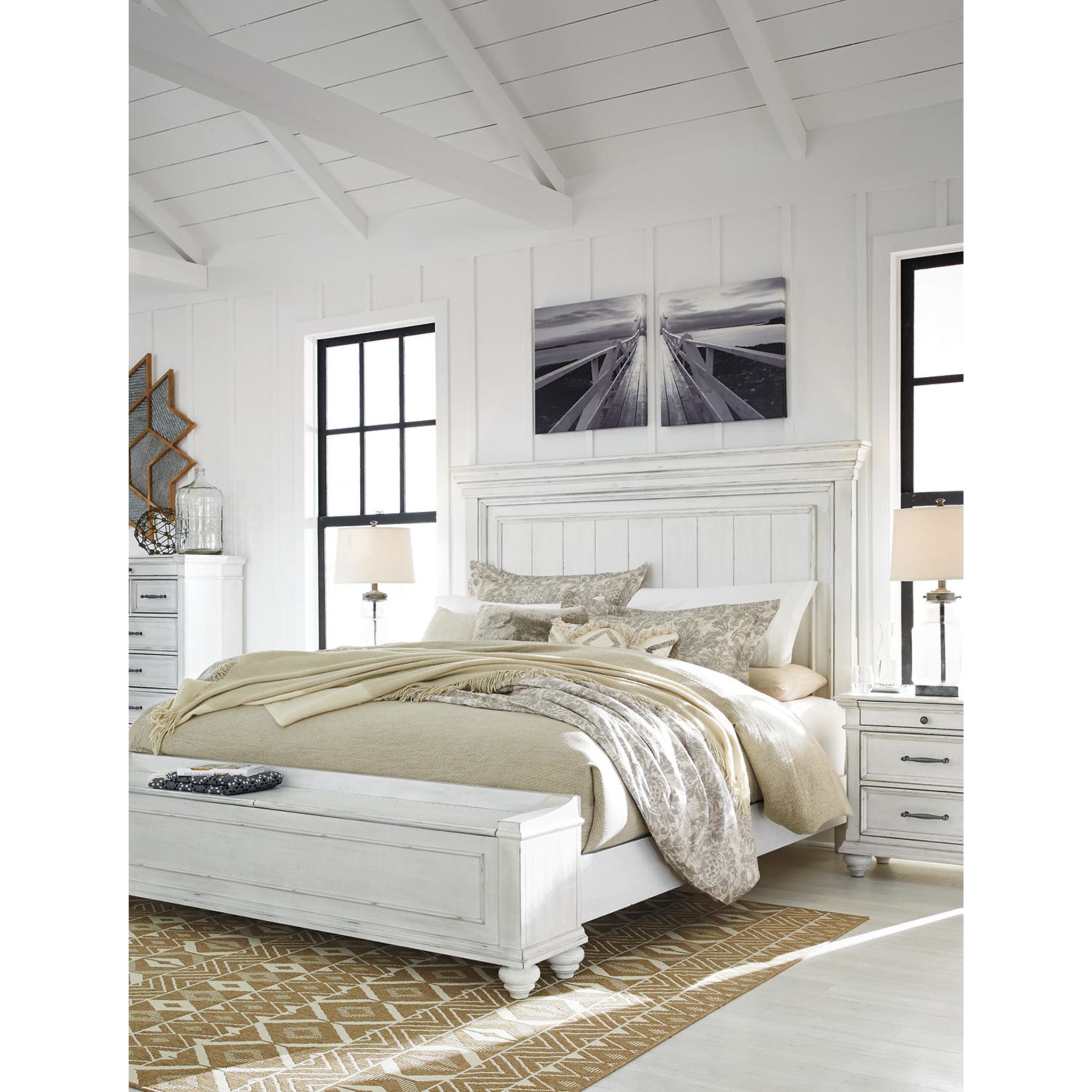 Lit de rangement Kanwyn - Blanchi à la chaux