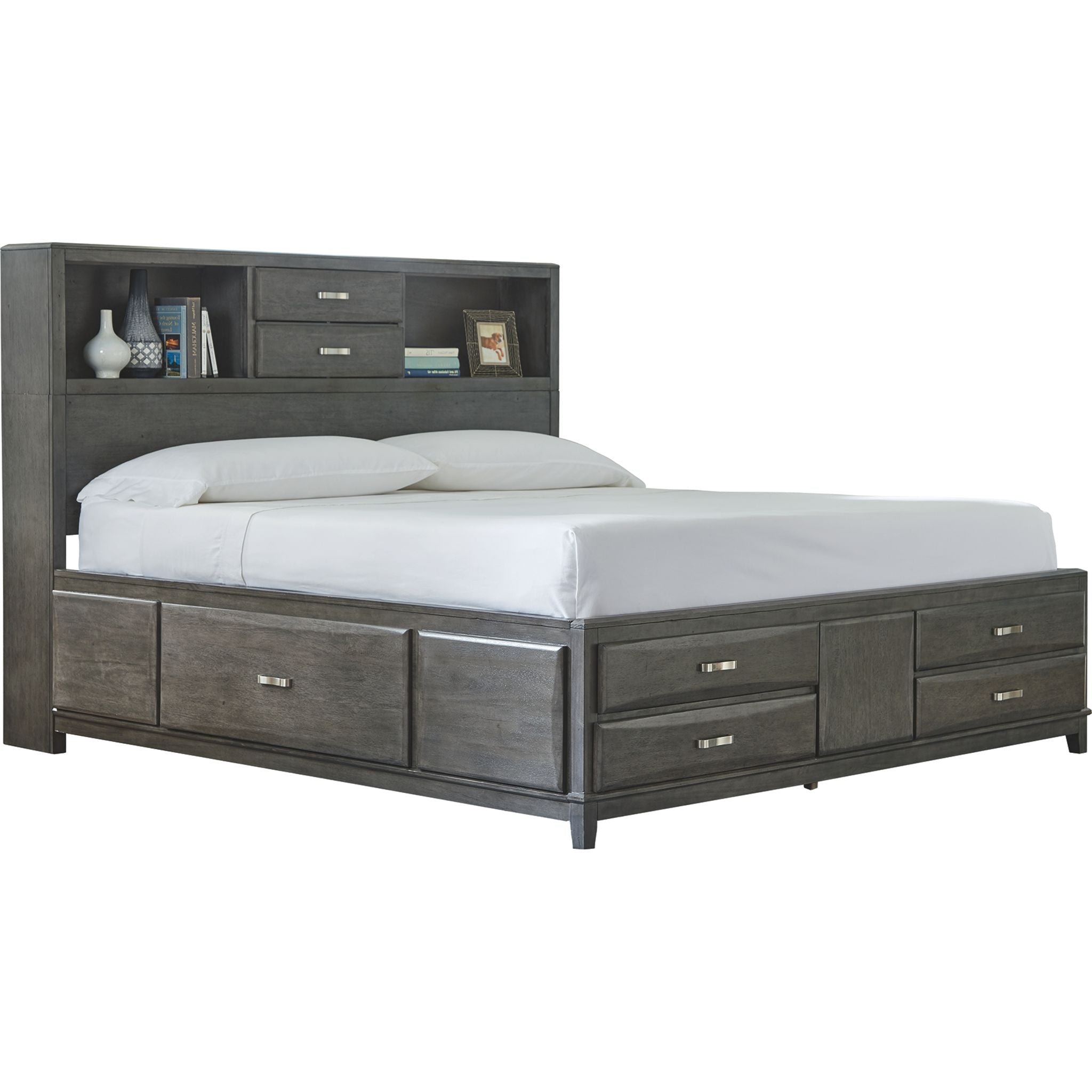 Chambre à coucher Caitbrook 5 pièces avec rangement pour lit king size - Gris