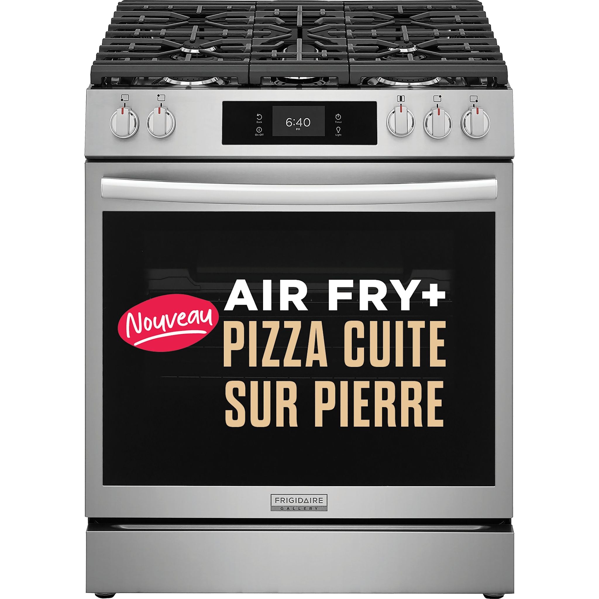 Cuisinière à gaz Frigidaire Gallery de 30 po avec commandes frontales et four à pizza sur pierre – Acier inoxydable (GCFG3070BF)