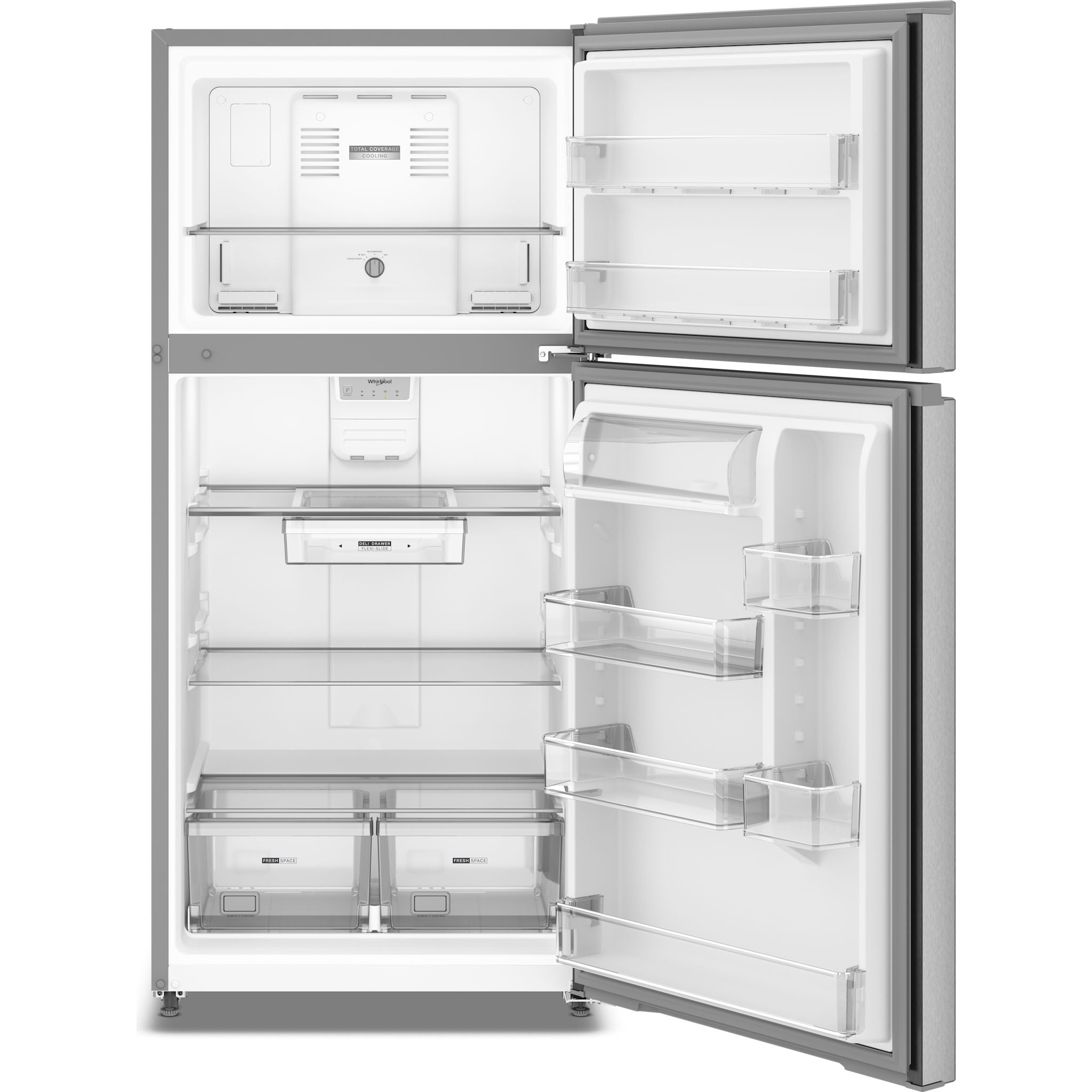 Réfrigérateur Whirlpool à congélateur supérieur (WRTX5419SZ) - Finition inox résistante aux traces de doigts