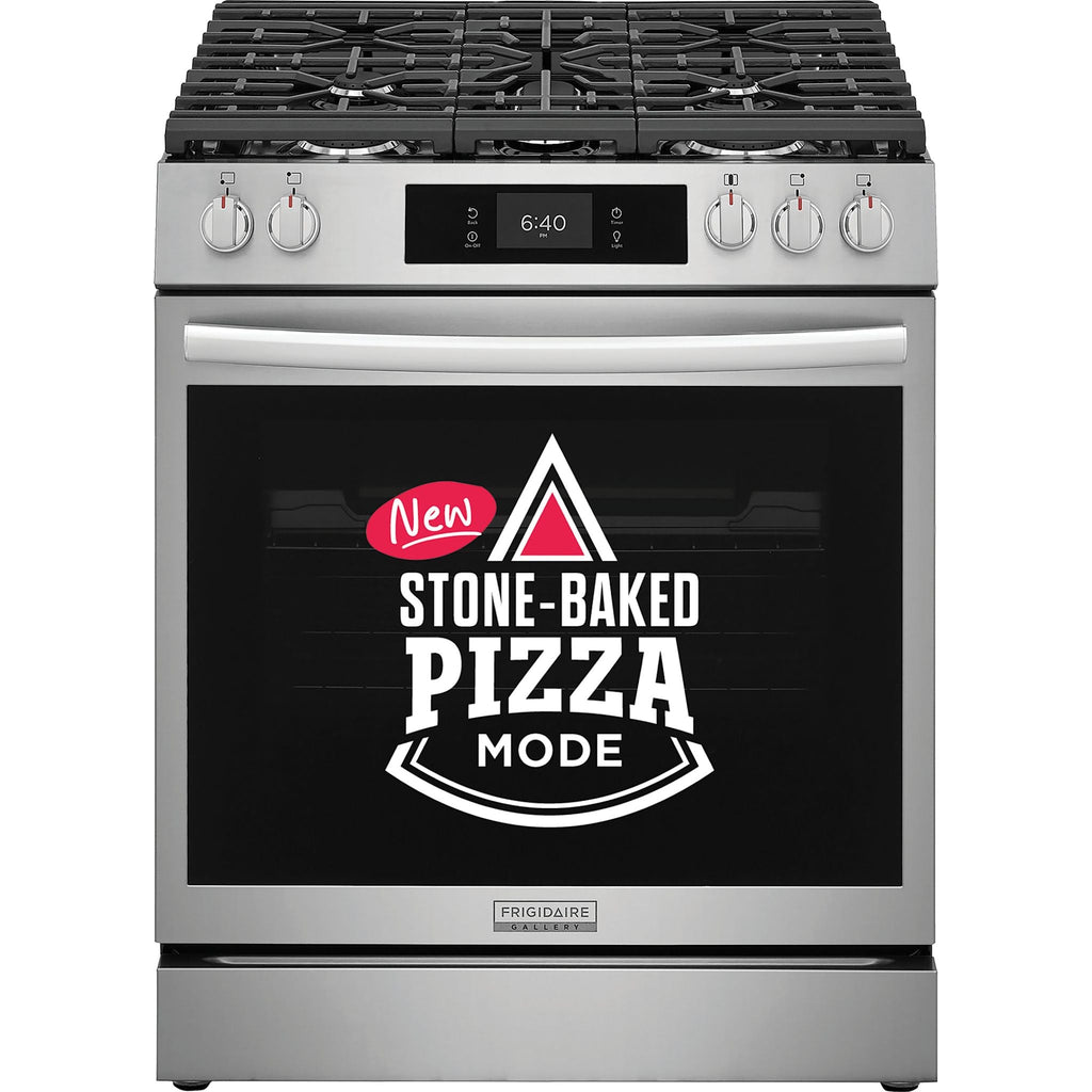 Cuisinière à gaz Frigidaire Gallery de 30 po avec commandes frontales et four à pizza sur pierre – Acier inoxydable (GCFG3070BF)