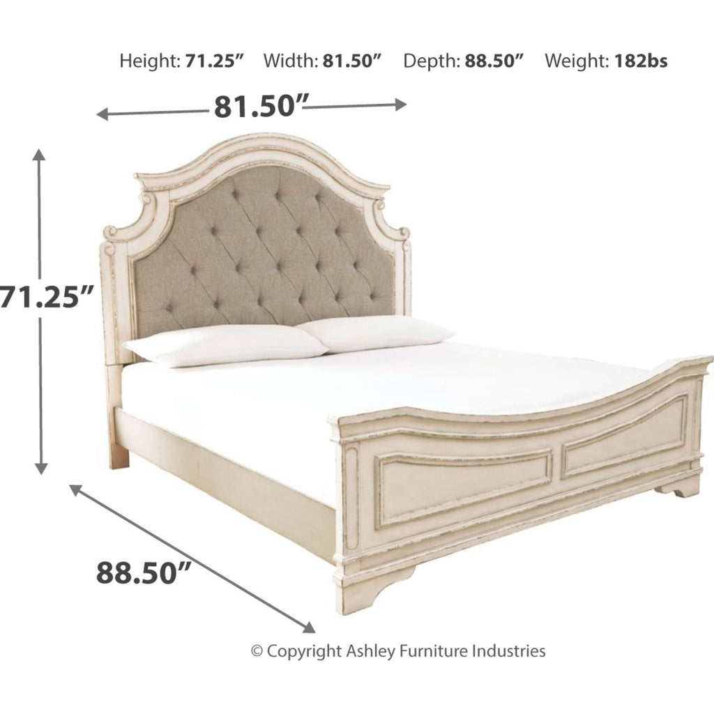 Chambre à coucher Realyn 5 pièces avec lit king size - Blanc écaillé