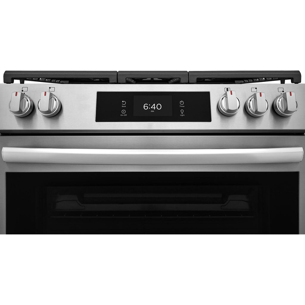 Cuisinière à gaz Frigidaire Gallery de 30 po avec commandes frontales et four à pizza sur pierre – Acier inoxydable (GCFG3070BF)